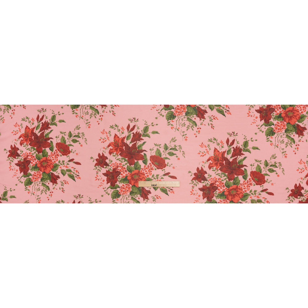 Viscose Georgette Print - Hot Pink, Deep Cherry Red and Moss Green Floral - Designer Deadstock - Full Viscose Georgette Print - Hot Pink, Deep Cherry Red and Moss Green Floral - Designer Deadstock - Full