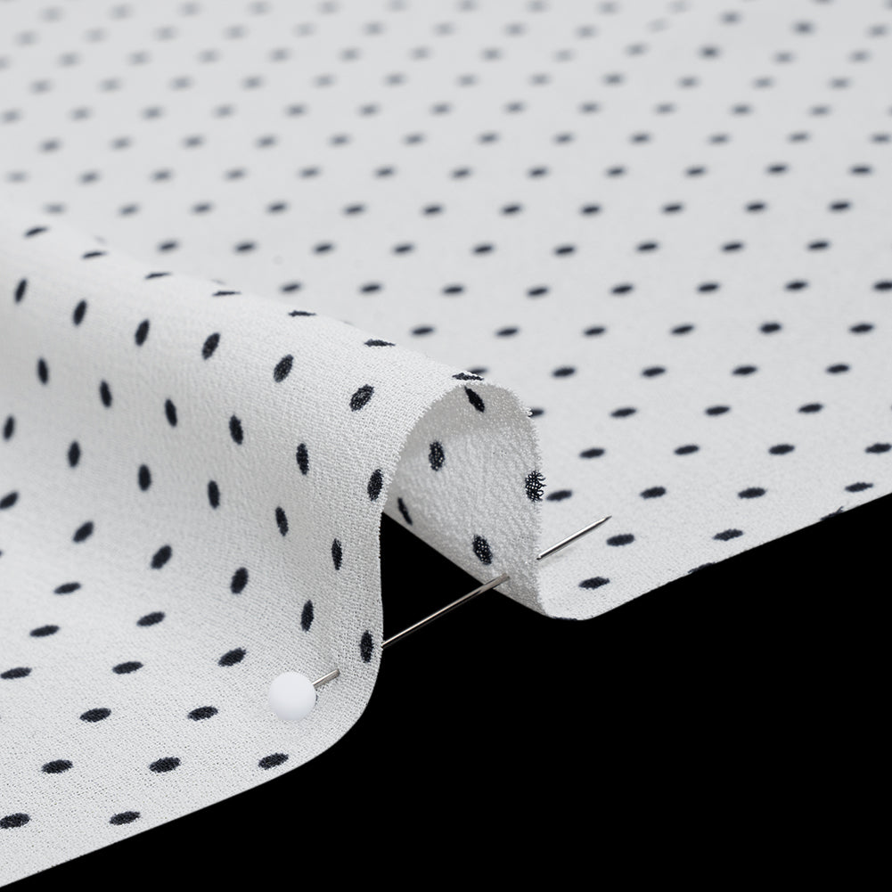 Viscose Georgette Print - Vanilla White and Black Swiss Dots - Designer Deadstock - Detail Viscose Georgette Print - Vanilla White and Black Swiss Dots - Designer Deadstock - Detail