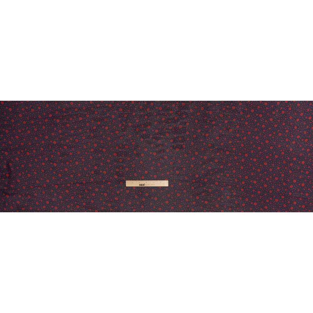Viscose Georgette Print by The Reformation - Midnight Blue and Ruby Red Floral - Deadstock - Full Viscose Georgette Print by The Reformation - Midnight Blue and Ruby Red Floral - Deadstock - Full