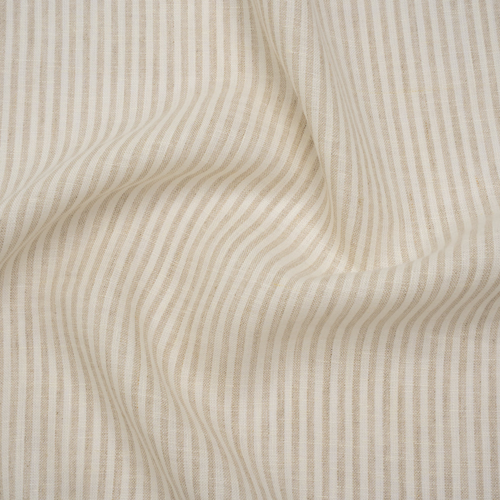 Lightweight Linen Woven - Natural and Beige Candy Stripes - Famous Australian Designer Deadstock Lightweight Linen Woven - Natural and Beige Candy Stripes - Famous Australian Designer Deadstock