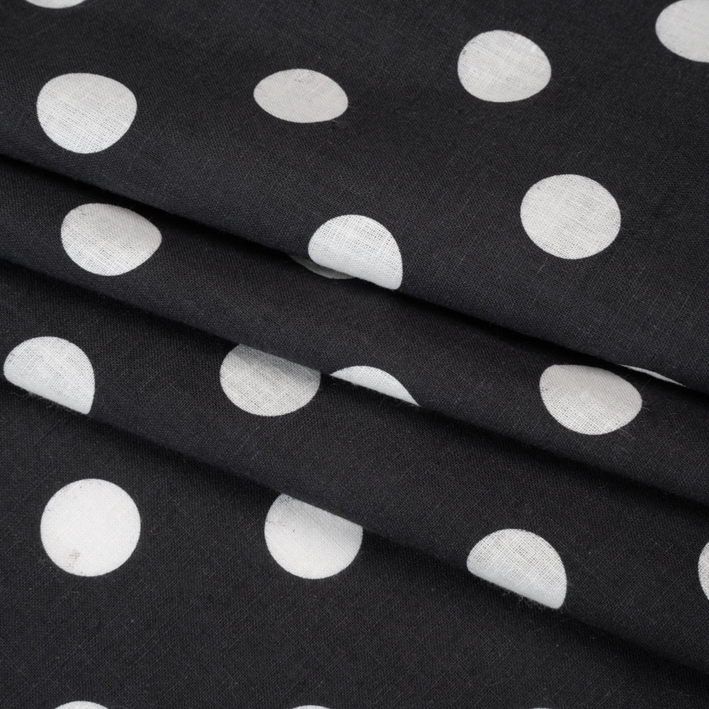 Linen and Cotton Woven Print - Black and Ivory Polka Dots - Famous Australian Designer Deadstock Linen and Cotton Woven Print - Black and Ivory Polka Dots - Famous Australian Designer Deadstock