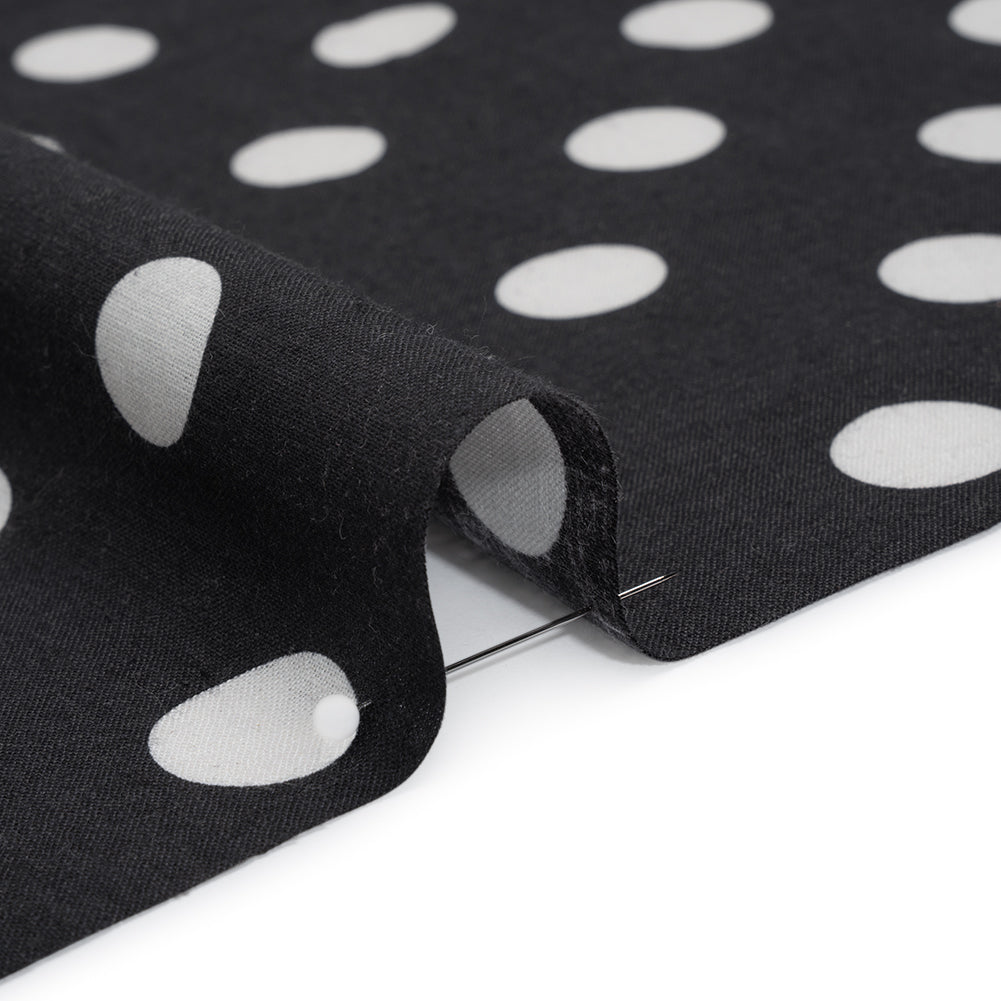 Linen and Cotton Woven Print - Black and Ivory Polka Dots - Famous Australian Designer Deadstock Linen and Cotton Woven Print - Black and Ivory Polka Dots - Famous Australian Designer Deadstock