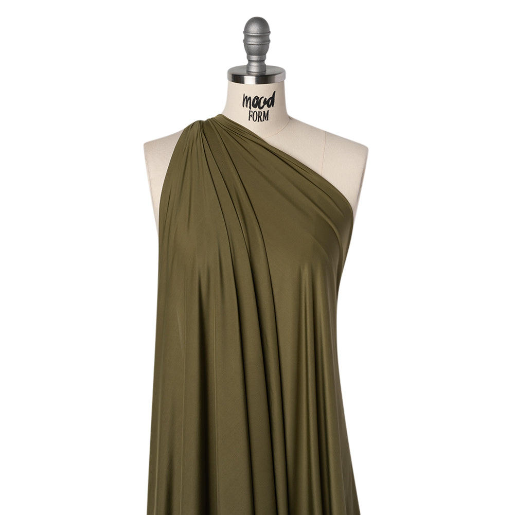 Stretch Polyester Jersey - Olive Green - Famous Australian Designer Deadstock Stretch Polyester Jersey - Olive Green - Famous Australian Designer Deadstock