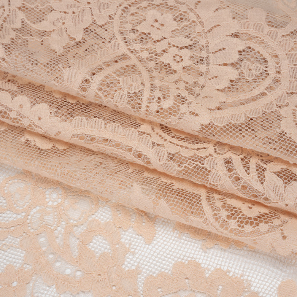 Cotton Blend Re-Embroidered Lace with Scalloped Edges - Dusty Peach Paisley - Famous Australian Famous Australian Designer Deadstock Cotton Blend Re-Embroidered Lace with Scalloped Edges - Dusty Peach Paisley - Famous Australian Famous Australian Designer Deadstock