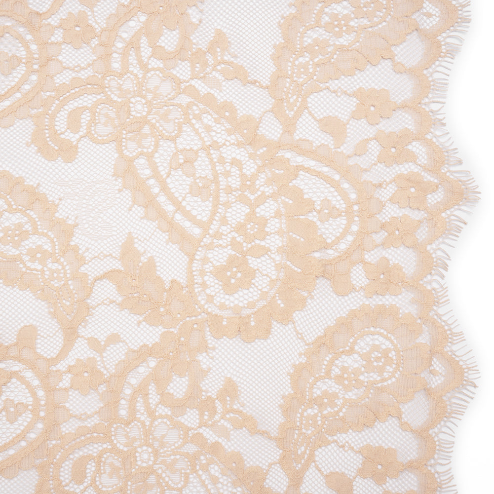 Cotton Blend Re-Embroidered Lace with Scalloped Edges - Dusty Peach Paisley - Famous Australian Famous Australian Designer Deadstock Cotton Blend Re-Embroidered Lace with Scalloped Edges - Dusty Peach Paisley - Famous Australian Famous Australian Designer Deadstock