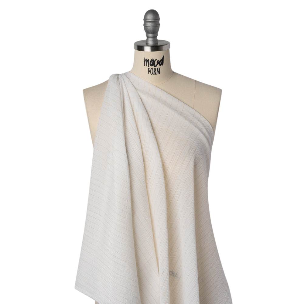 Crinkled Cotton Gauzy Woven with Metallic Pinstripes - White and Gold - Famous Australian Famous Australian Designer Deadstock Crinkled Cotton Gauzy Woven with Metallic Pinstripes - White and Gold - Famous Australian Famous Australian Designer Deadstock