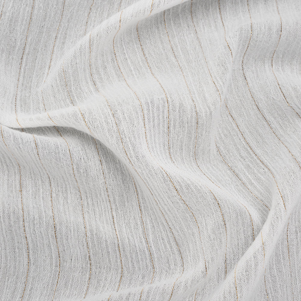 Crinkled Cotton Gauzy Woven with Metallic Pinstripes - White and Gold - Famous Australian Famous Australian Designer Deadstock Crinkled Cotton Gauzy Woven with Metallic Pinstripes - White and Gold - Famous Australian Famous Australian Designer Deadstock