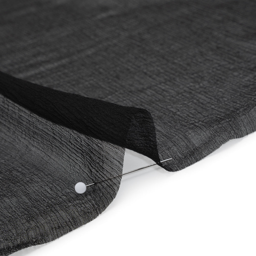 Crinkled Silk Georgette - Black - Famous Australian Designer Deadstock Crinkled Silk Georgette - Black - Famous Australian Designer Deadstock
