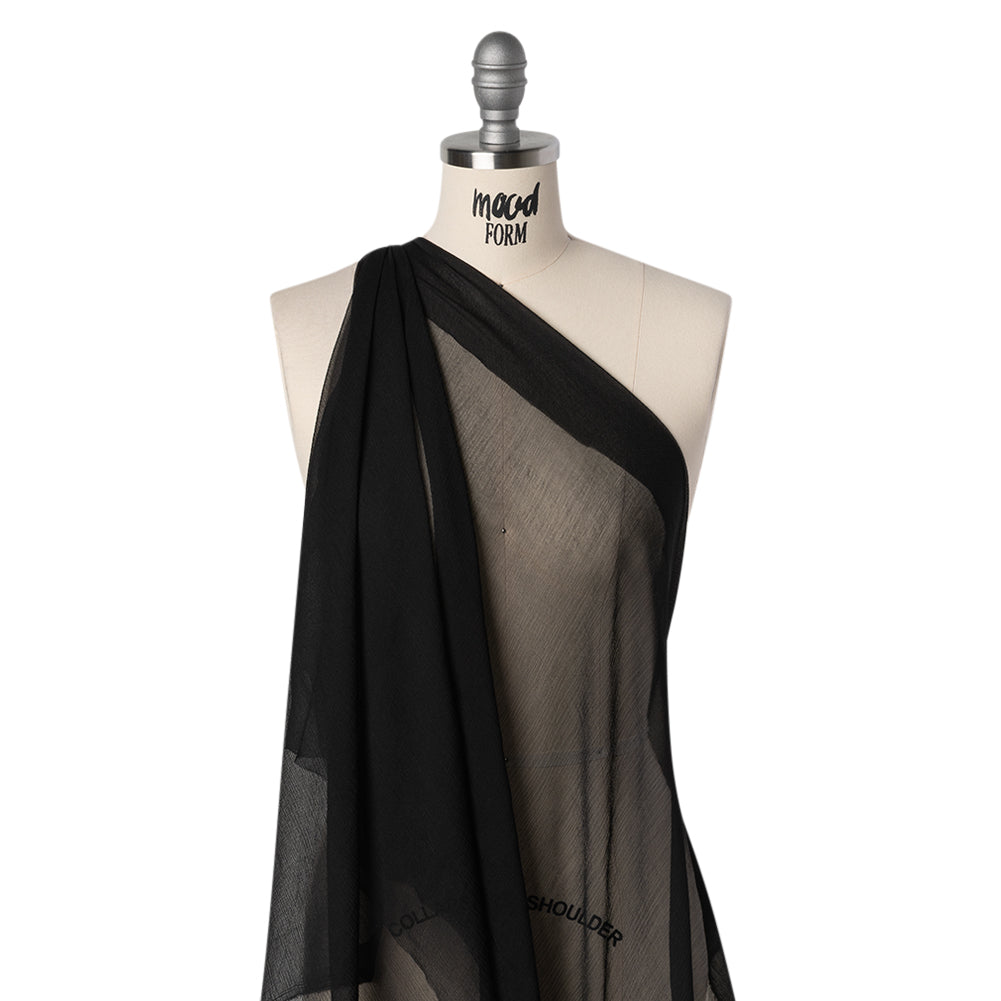 Crinkled Silk Georgette - Black - Famous Australian Designer Deadstock Crinkled Silk Georgette - Black - Famous Australian Designer Deadstock