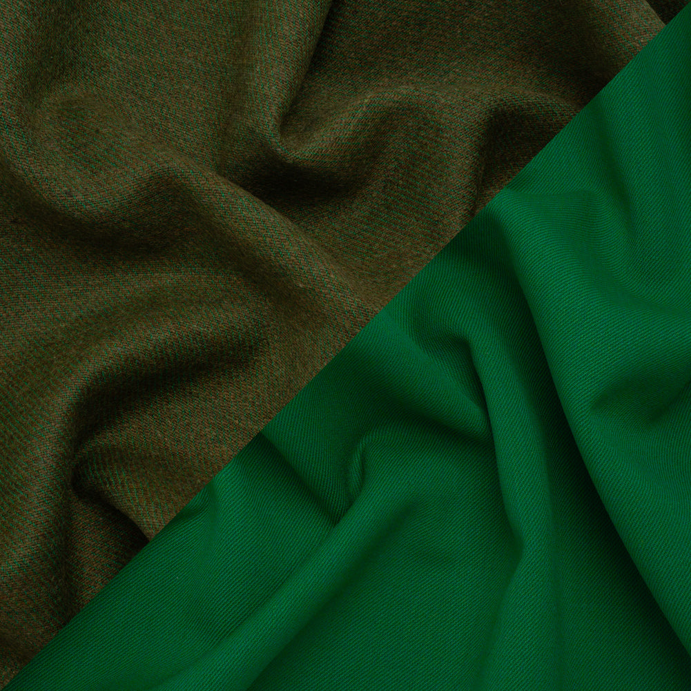 Stretch Blended Virgin Wool and Recycled Polyester Twill Coating - Green Tweed - Famous Australian Designer Deadstock Stretch Blended Virgin Wool and Recycled Polyester Twill Coating - Green Tweed - Famous Australian Designer Deadstock