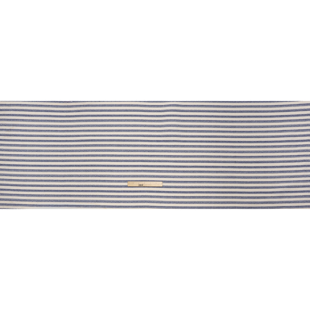 Cotton and Polyester Blend Textured Woven - Navy Blue and Ivory Stripes - Famous Australian Designer Deadstock Cotton and Polyester Blend Textured Woven - Navy Blue and Ivory Stripes - Famous Australian Designer Deadstock