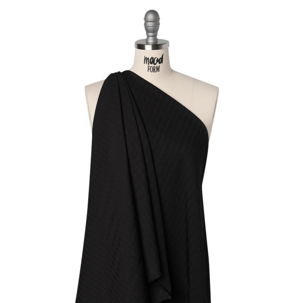 Fluid Rayon Twill - Black Herringbone Stripes - Famous Australian Designer Deadstock Fluid Rayon Twill - Black Herringbone Stripes - Famous Australian Designer Deadstock