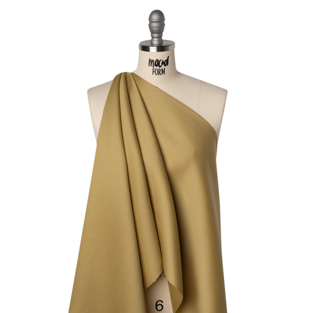 Wool and Viscose Sateen - Golden Olive - Famous Australian Designer Deadstock Wool and Viscose Sateen - Golden Olive - Famous Australian Designer Deadstock