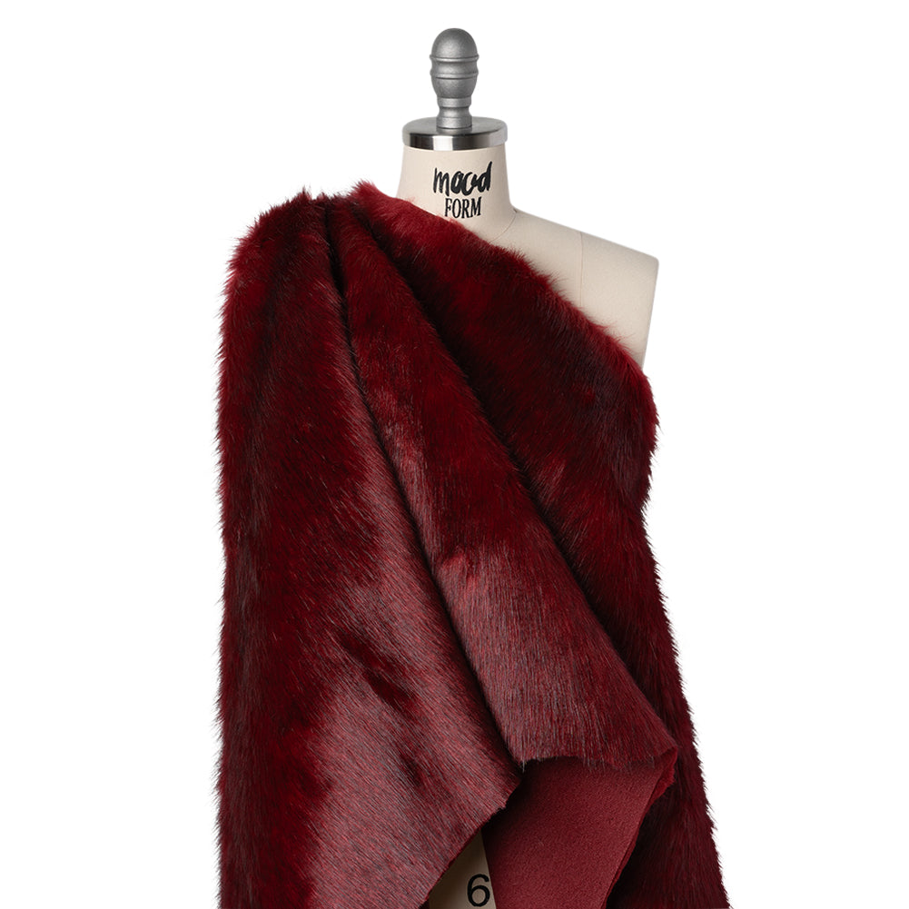 Plush Medium Pile Faux Fur - Dark Red - Famous Australian Designer Deadstock Plush Medium Pile Faux Fur - Dark Red - Famous Australian Designer Deadstock