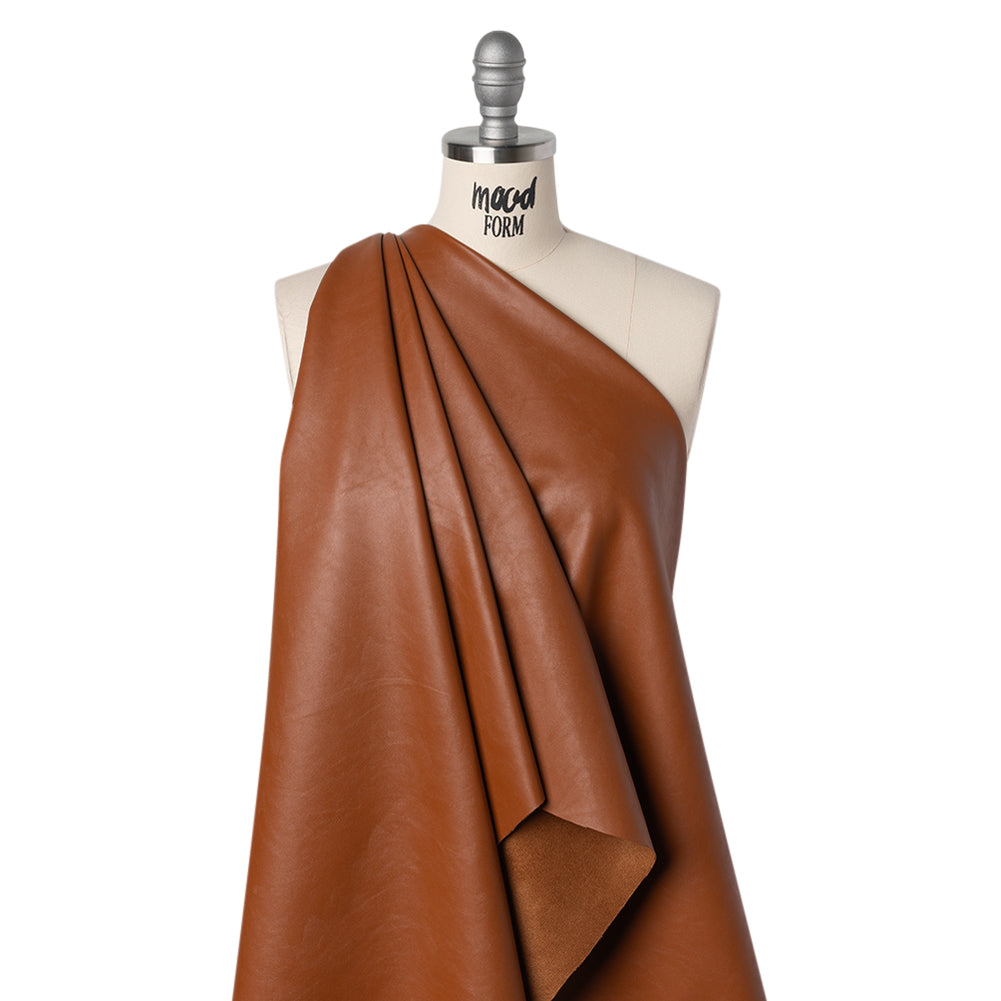 Stretch Faux Leather with Brushed Faux Suede Backing - Glazed Ginger Brown - Famous Australian Designer Deadstock Stretch Faux Leather with Brushed Faux Suede Backing - Glazed Ginger Brown - Famous Australian Designer Deadstock