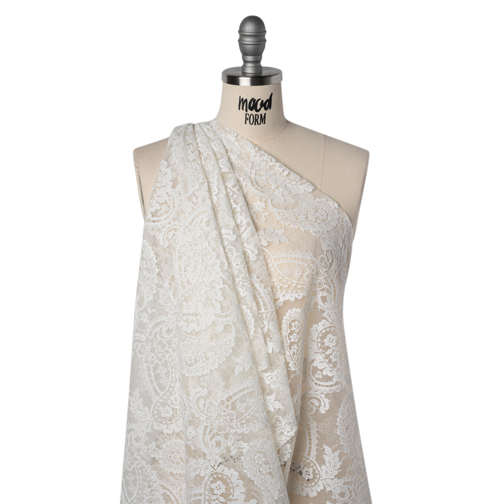 Cotton Blend Re-Embroidered Lace - Cloud Dancer Paisley and Floral - Famous Australian Designer Deadstock Cotton Blend Re-Embroidered Lace - Cloud Dancer Paisley and Floral - Famous Australian Designer Deadstock