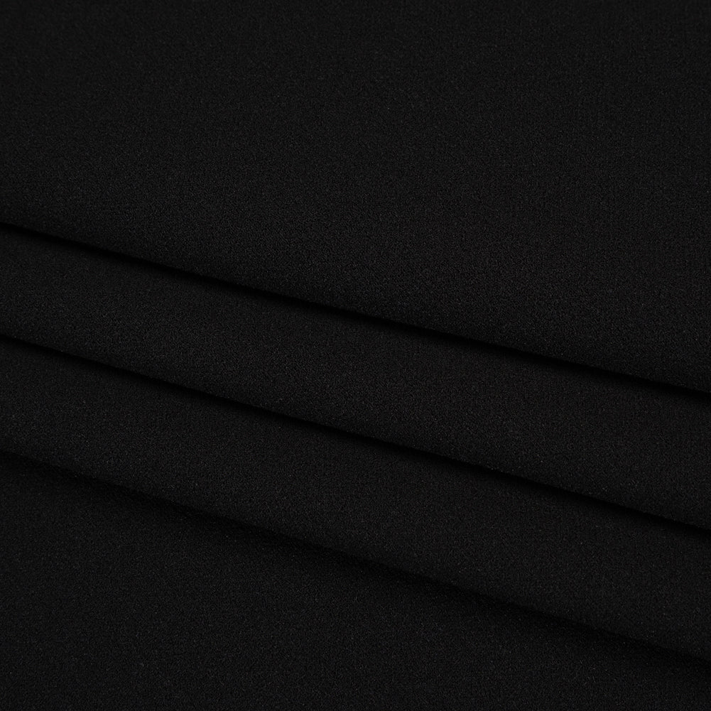 Stretch Polyester Crepe Double Knit - Dark Black - Designer Deadstock Folded Stretch Polyester Crepe Double Knit - Dark Black - Designer Deadstock Folded
