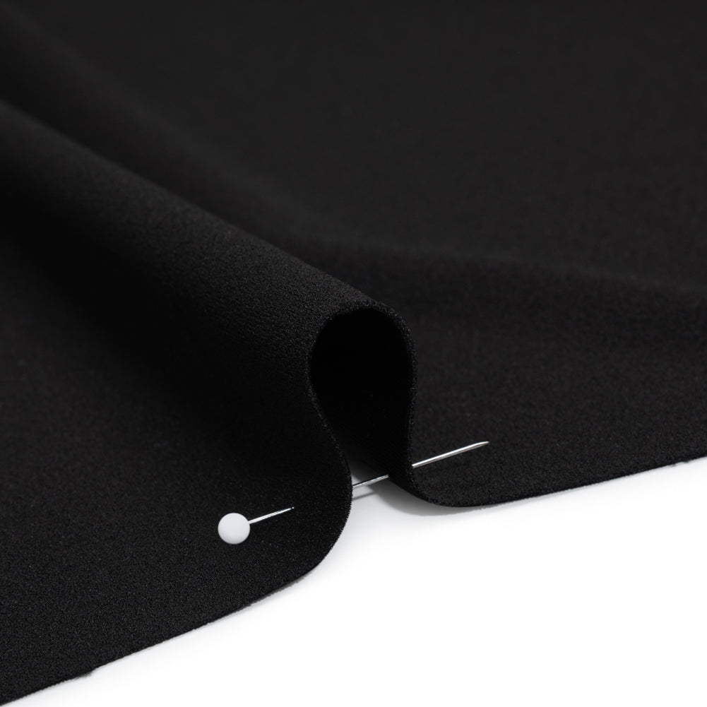 Stretch Polyester Crepe Double Knit - Dark Black - Designer Deadstock Detail Stretch Polyester Crepe Double Knit - Dark Black - Designer Deadstock Detail