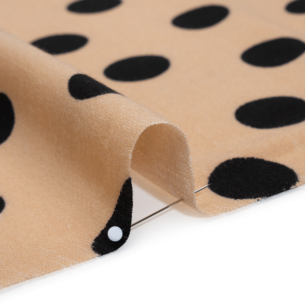 Linen-Look Polyester Woven Print - Black and Beige Polka Dots - Designer Deadstock Linen-Look Polyester Woven Print - Black and Beige Polka Dots - Designer Deadstock