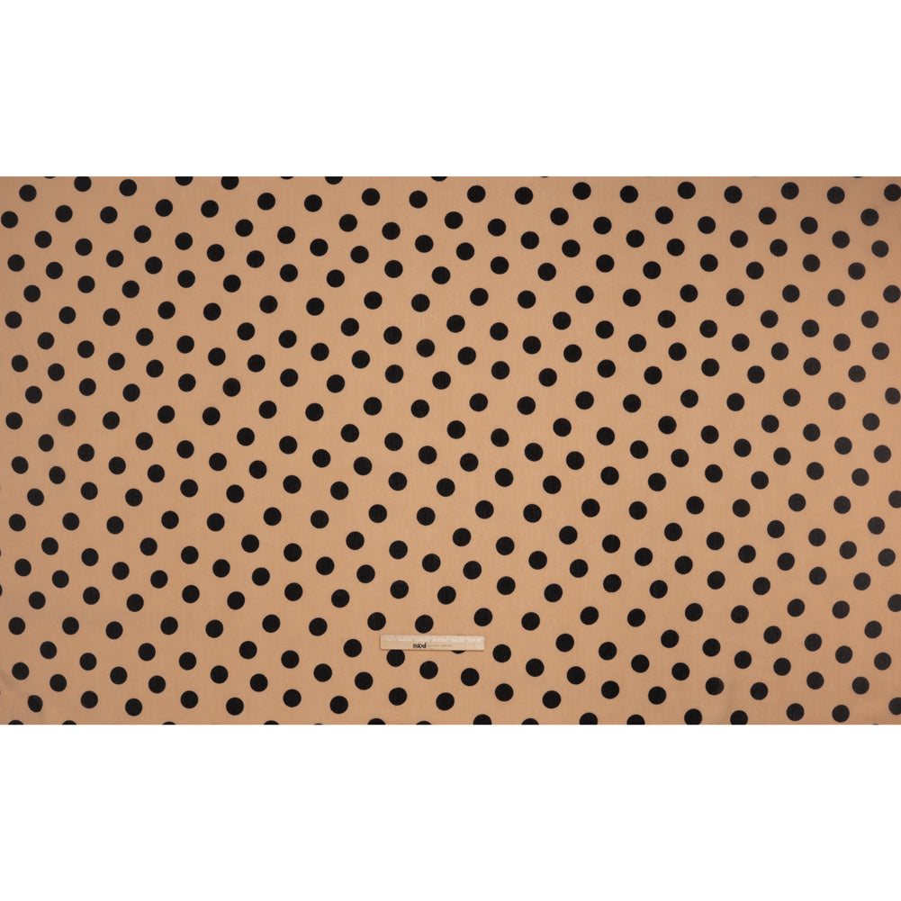 Linen-Look Polyester Woven Print - Black and Beige Polka Dots - Designer Deadstock Linen-Look Polyester Woven Print - Black and Beige Polka Dots - Designer Deadstock