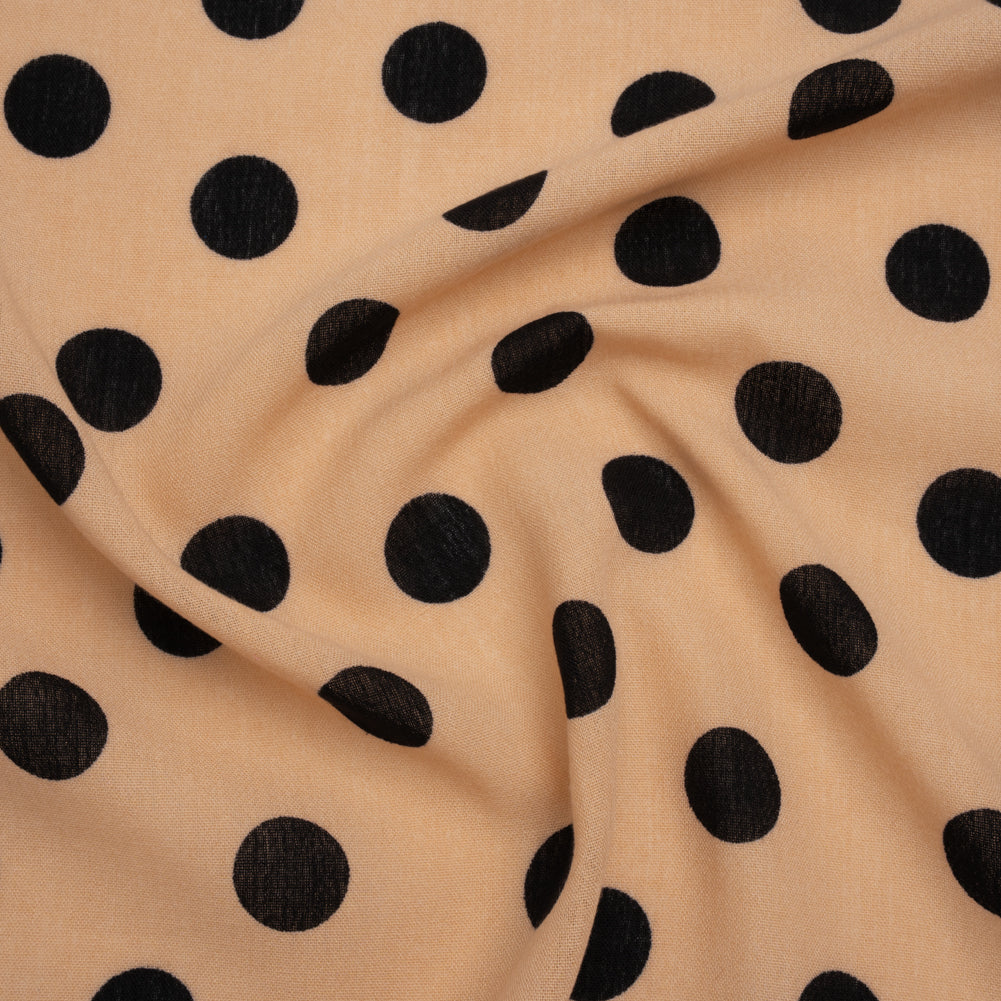 Linen-Look Polyester Woven Print - Black and Beige Polka Dots - Designer Deadstock Linen-Look Polyester Woven Print - Black and Beige Polka Dots - Designer Deadstock