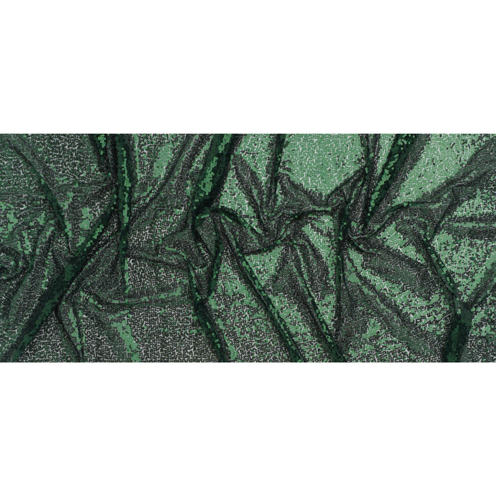 Sequined Polyester Tulle - Emerald Green Abstract Squiggles - Designer Deadstock Sequined Polyester Tulle - Emerald Green Abstract Squiggles - Designer Deadstock