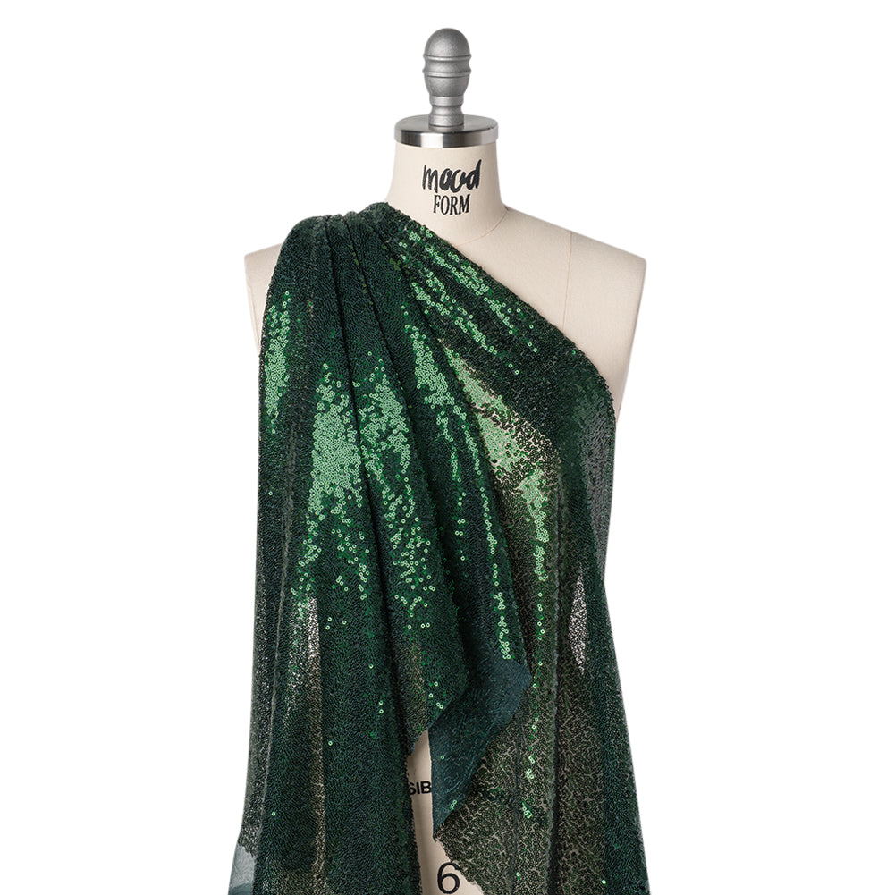Sequined Polyester Tulle - Emerald Green Abstract Squiggles - Designer Deadstock Sequined Polyester Tulle - Emerald Green Abstract Squiggles - Designer Deadstock