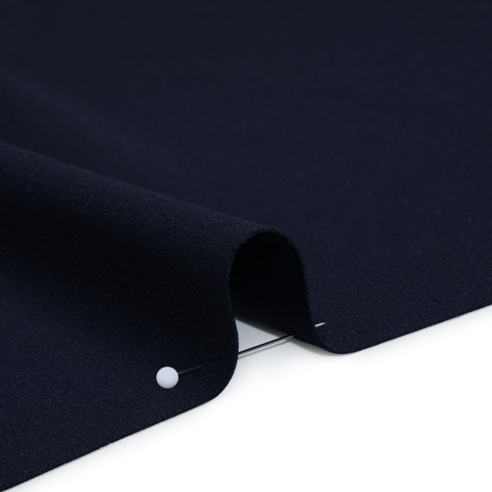 Stretch Polyester Crepe Double Knit - Midnight Navy - Designer Deadstock Detail Stretch Polyester Crepe Double Knit - Midnight Navy - Designer Deadstock Detail