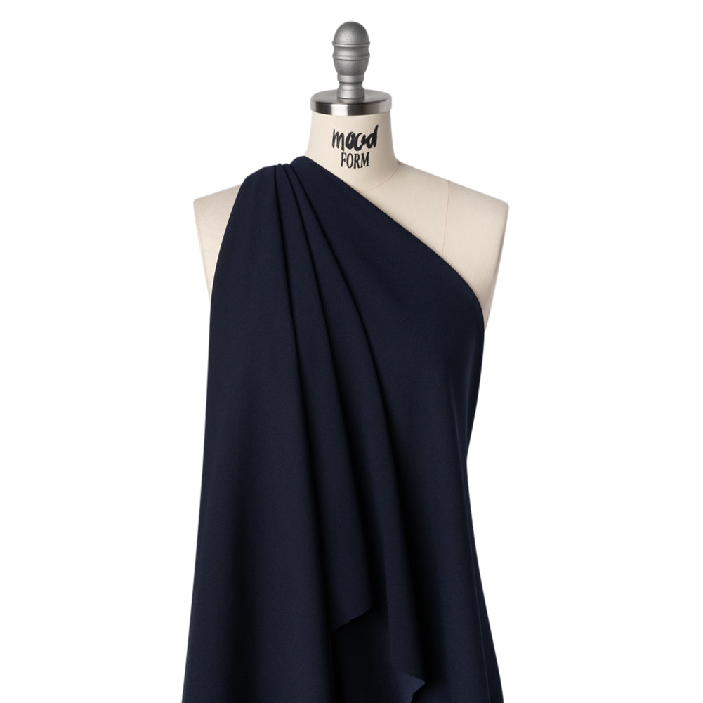 Stretch Polyester Crepe Double Knit - Midnight Navy - Designer Deadstock Drape Stretch Polyester Crepe Double Knit - Midnight Navy - Designer Deadstock Drape