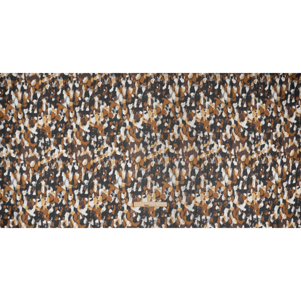 Crinkled Polyester Chiffon Print - Black, Brown and White Painterly Spots - Designer Deadstock Crinkled Polyester Chiffon Print - Black, Brown and White Painterly Spots - Designer Deadstock