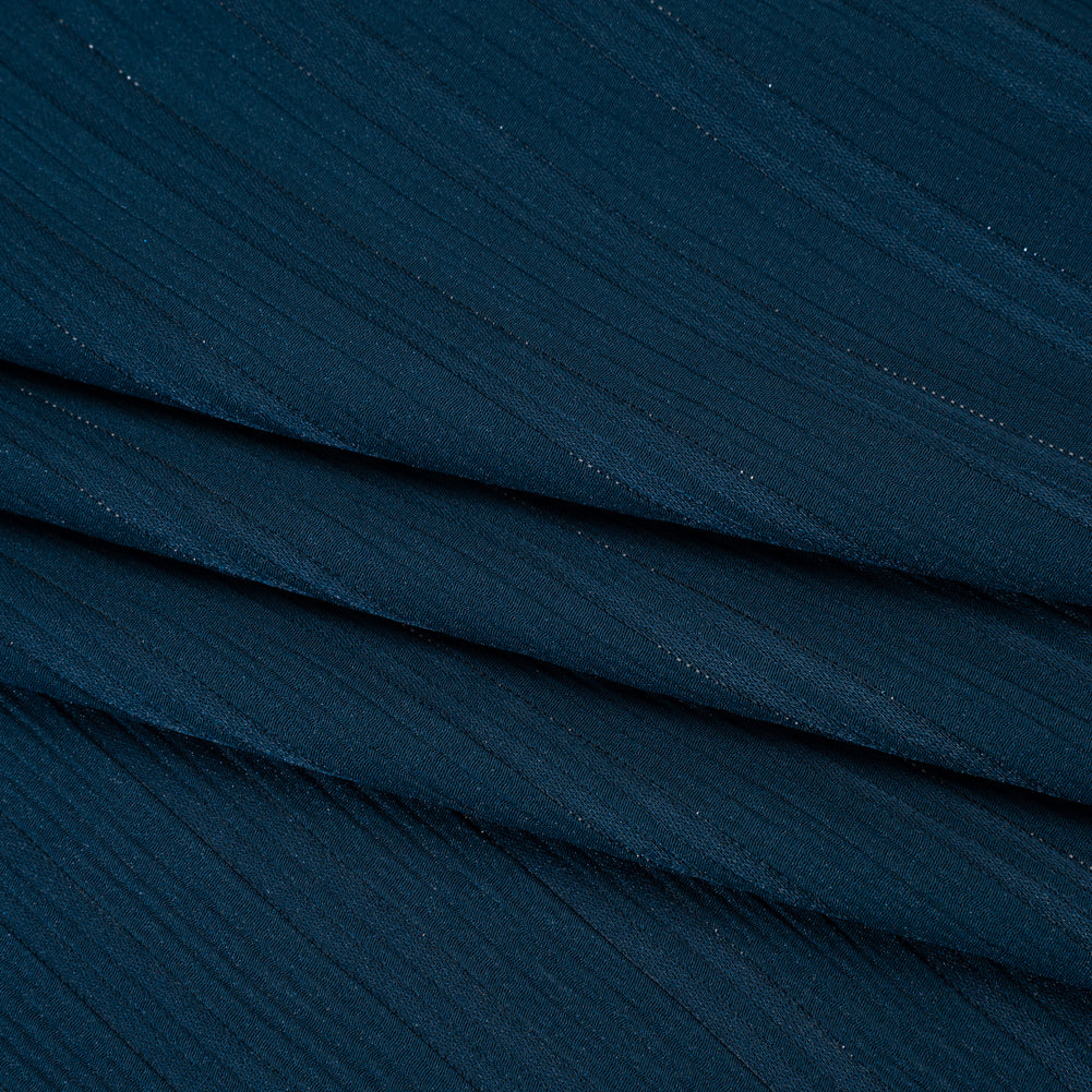 Polyester Dobby Plisse - Navy Blue Satin Stripes - Designer Deadstock Polyester Dobby Plisse - Navy Blue Satin Stripes - Designer Deadstock