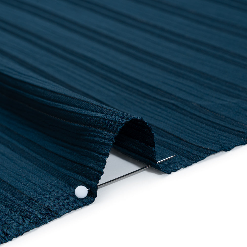 Polyester Dobby Plisse - Navy Blue Satin Stripes - Designer Deadstock Polyester Dobby Plisse - Navy Blue Satin Stripes - Designer Deadstock