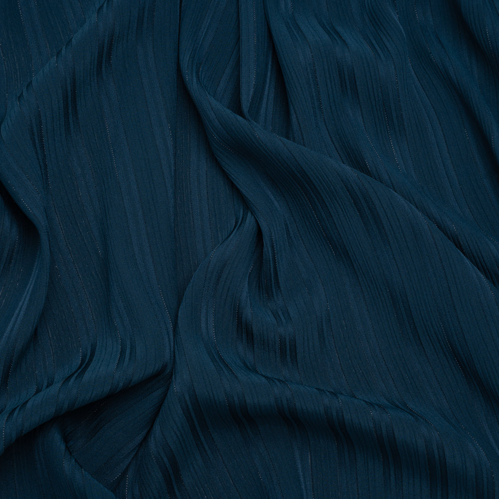 Polyester Dobby Plisse - Navy Blue Satin Stripes - Designer Deadstock Polyester Dobby Plisse - Navy Blue Satin Stripes - Designer Deadstock