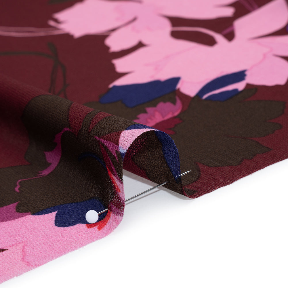 Polyester Chiffon Print - Wine Red, Pink and Purple Floral - Designer Deadstock Polyester Chiffon Print - Wine Red, Pink and Purple Floral - Designer Deadstock