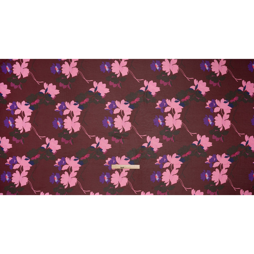 Polyester Chiffon Print - Wine Red, Pink and Purple Floral - Designer Deadstock Polyester Chiffon Print - Wine Red, Pink and Purple Floral - Designer Deadstock