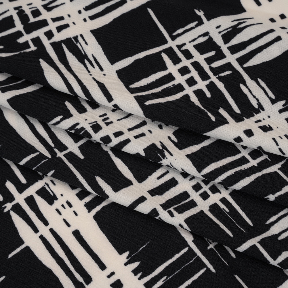 Stretch Matte Polyester Jersey Print - Black and White Abstract Hatching - Designer Deadstock Stretch Matte Polyester Jersey Print - Black and White Abstract Hatching - Designer Deadstock