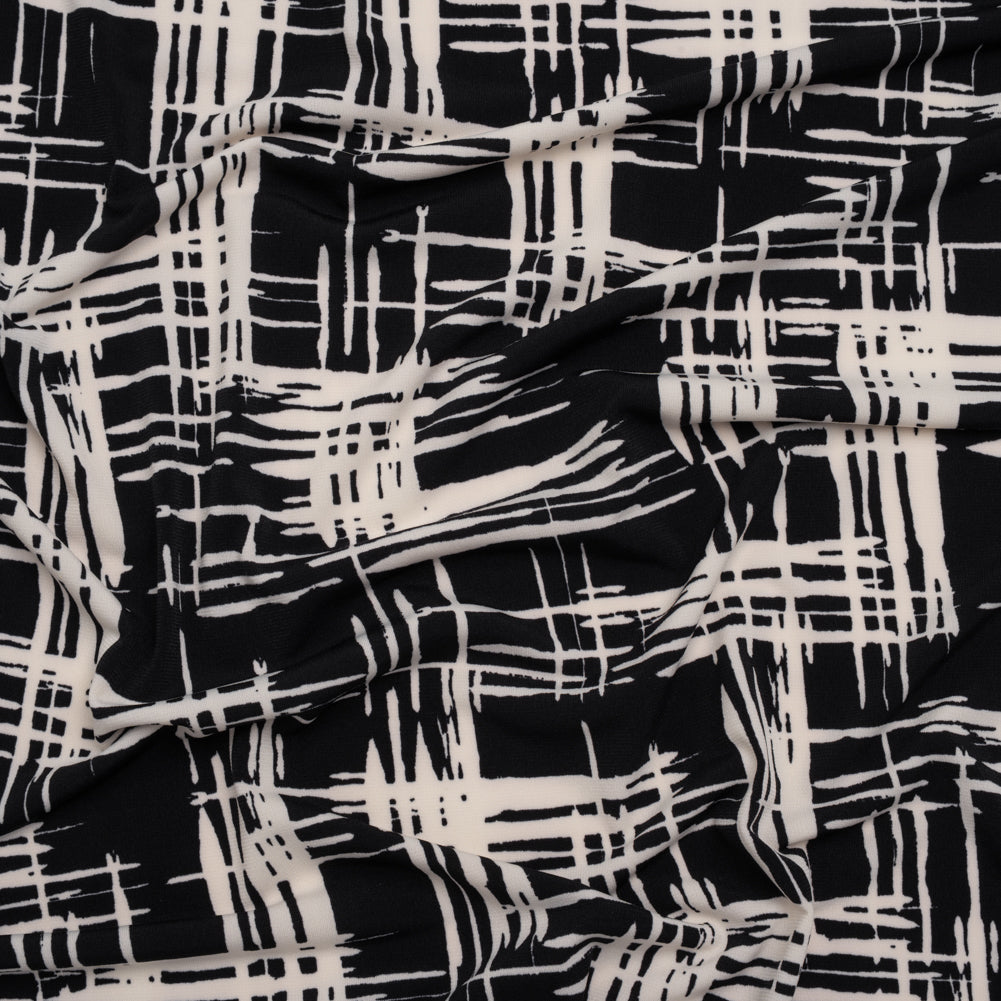 Stretch Matte Polyester Jersey Print - Black and White Abstract Hatching - Designer Deadstock Stretch Matte Polyester Jersey Print - Black and White Abstract Hatching - Designer Deadstock