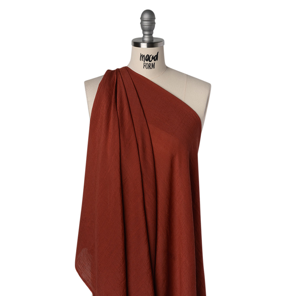 Textured Polyester and Rayon Gauzy Woven - Brick Red - Designer Deadstock Textured Polyester and Rayon Gauzy Woven - Brick Red - Designer Deadstock
