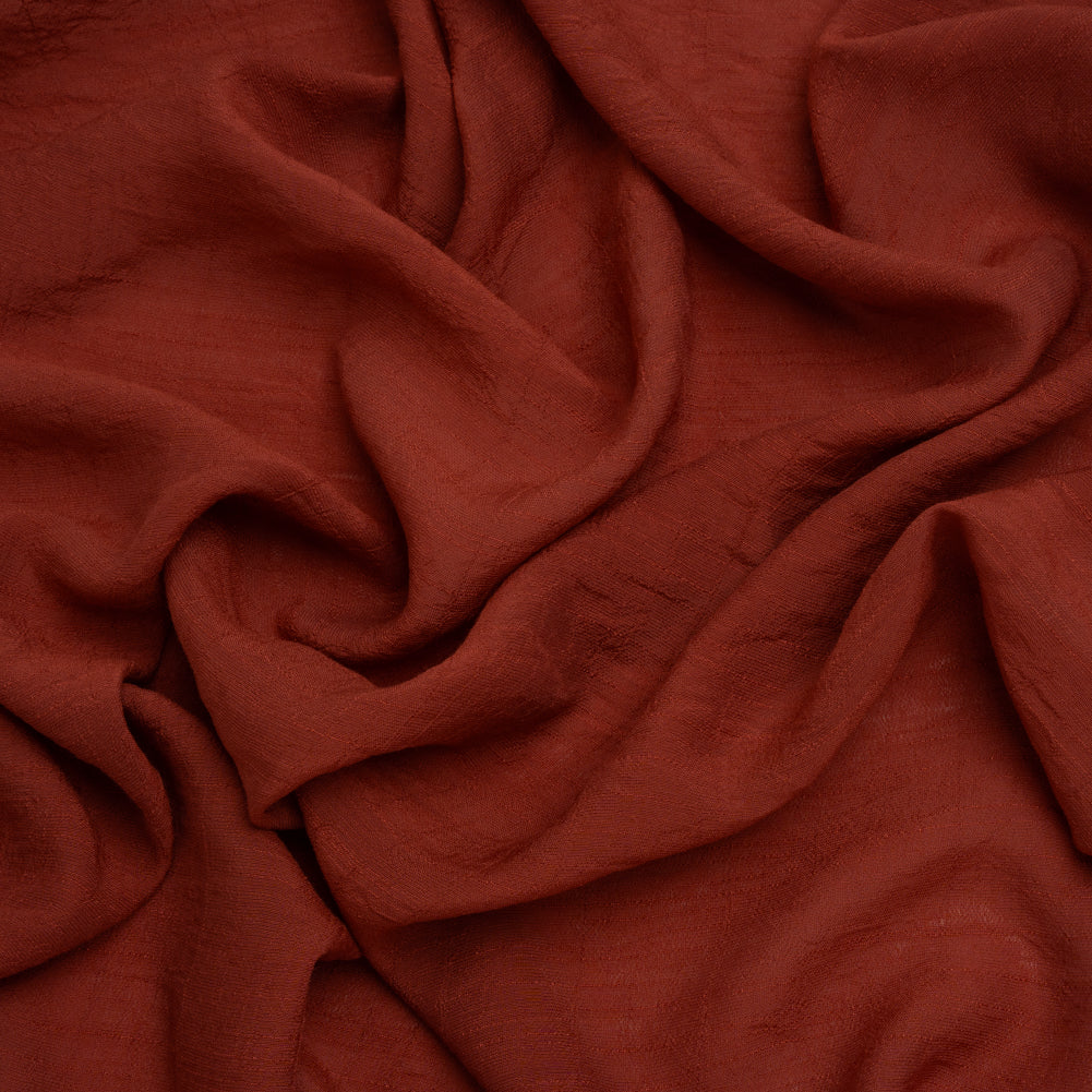 Textured Polyester and Rayon Gauzy Woven - Brick Red - Designer Deadstock Textured Polyester and Rayon Gauzy Woven - Brick Red - Designer Deadstock