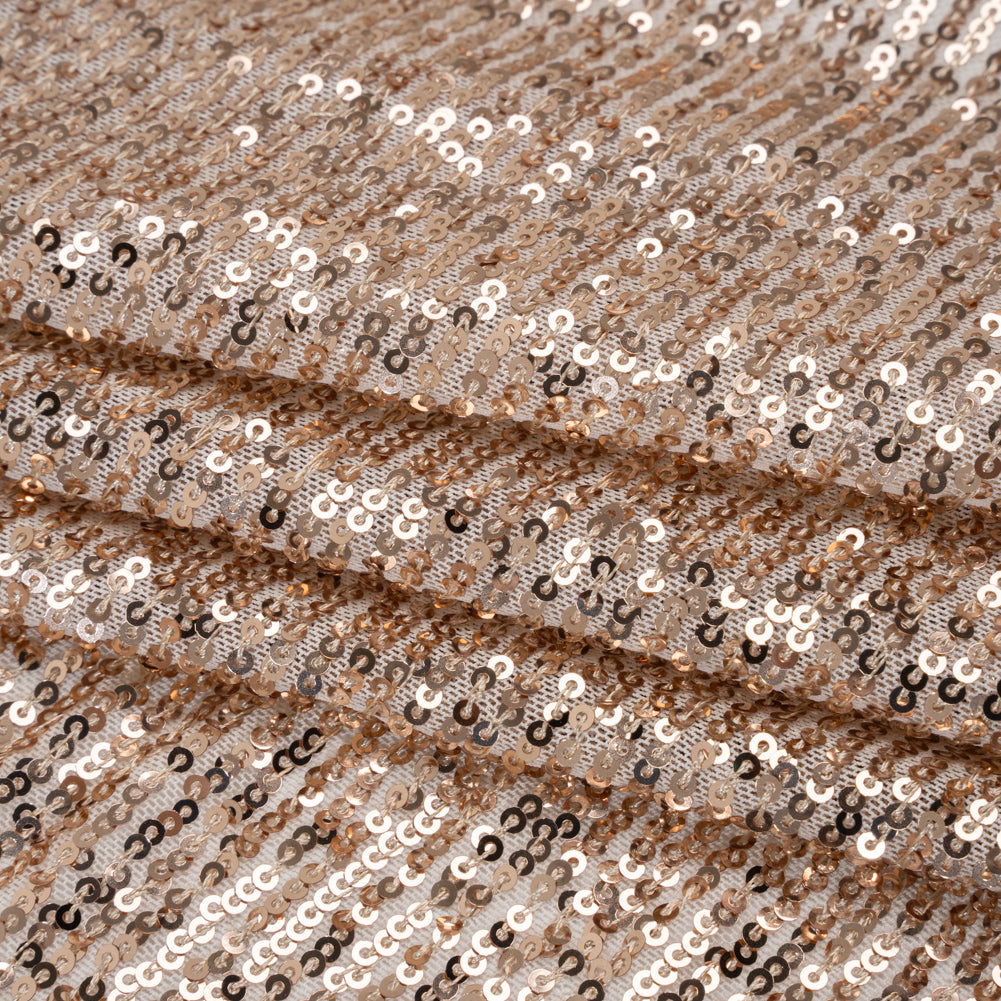 Polyester Stretch Mesh with Baby Sequins - Champagne Stripes - Designer Deadstock Polyester Stretch Mesh with Baby Sequins - Champagne Stripes - Designer Deadstock