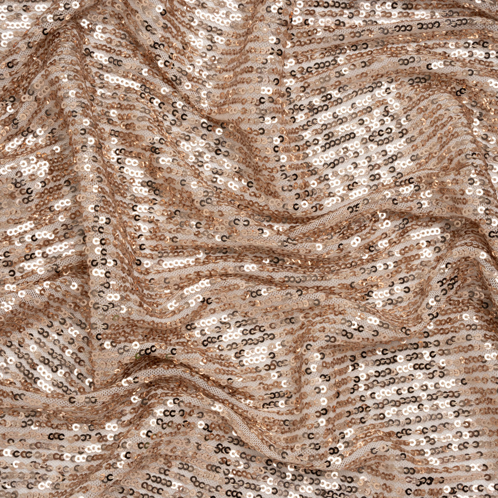 Polyester Stretch Mesh with Baby Sequins - Champagne Stripes - Designer Deadstock Polyester Stretch Mesh with Baby Sequins - Champagne Stripes - Designer Deadstock