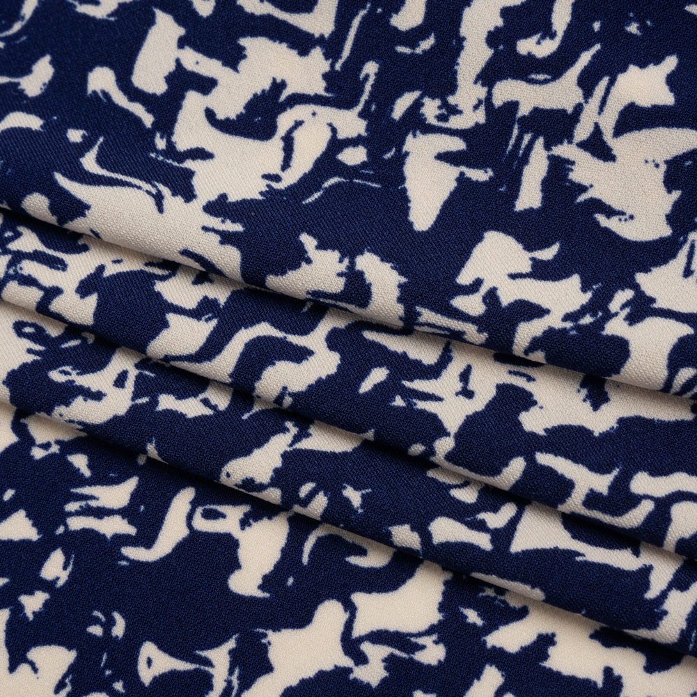 Stretch Polyester Tricot Print - Navy and Cream Abstract Waves - Designer Deadstock Stretch Polyester Tricot Print - Navy and Cream Abstract Waves - Designer Deadstock
