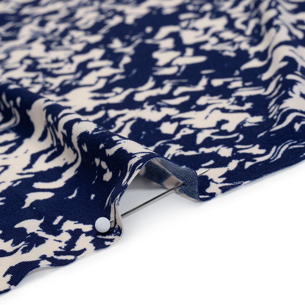 Stretch Polyester Tricot Print - Navy and Cream Abstract Waves - Designer Deadstock Stretch Polyester Tricot Print - Navy and Cream Abstract Waves - Designer Deadstock
