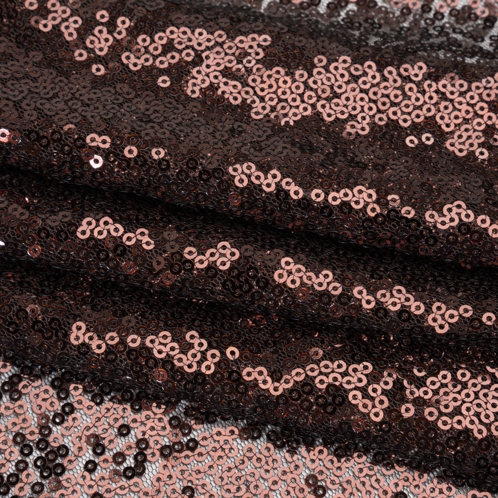 Sequined Polyester Tulle - Chocolate Brown Abstract Squiggles - Designer Deadstock Sequined Polyester Tulle - Chocolate Brown Abstract Squiggles - Designer Deadstock