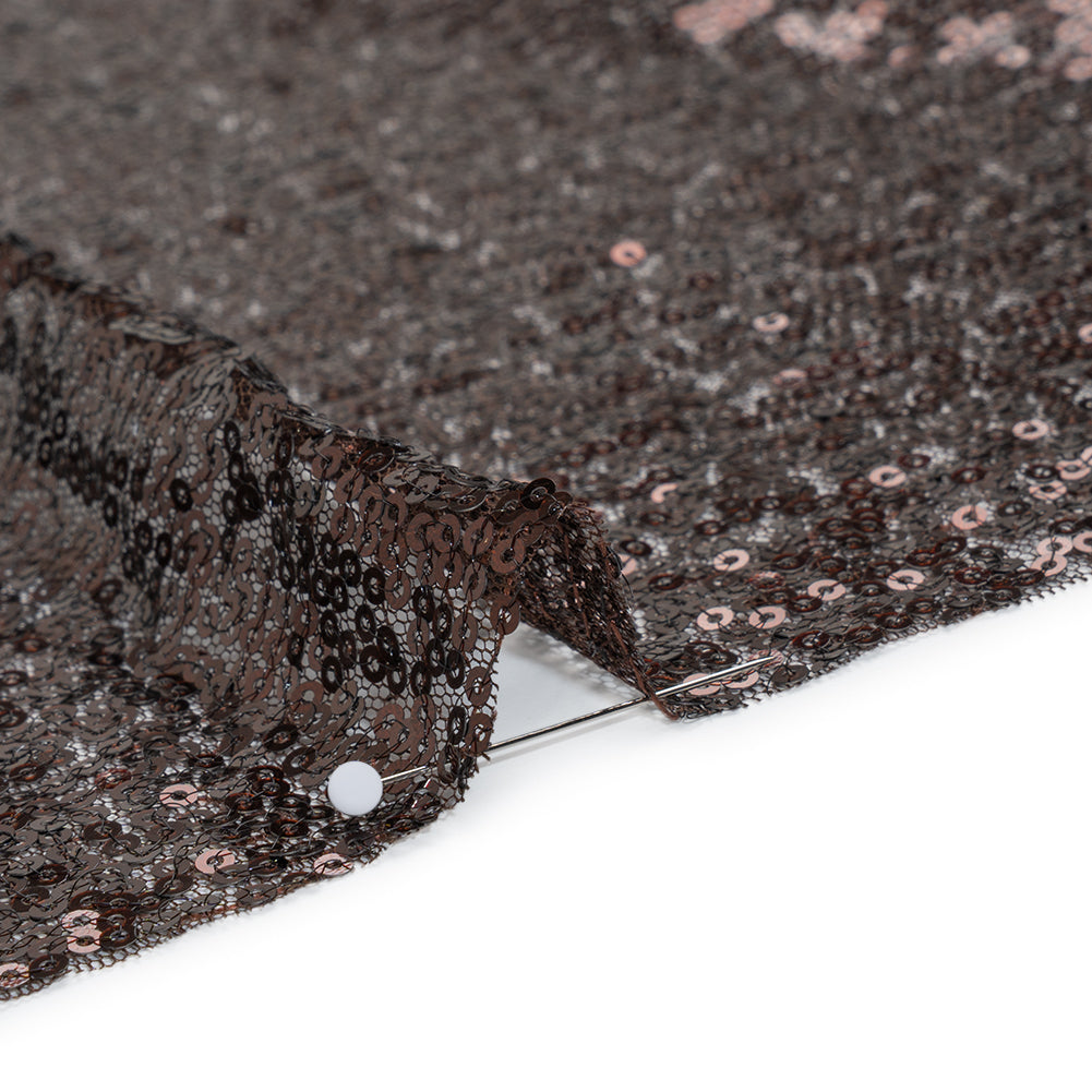 Sequined Polyester Tulle - Chocolate Brown Abstract Squiggles - Designer Deadstock Sequined Polyester Tulle - Chocolate Brown Abstract Squiggles - Designer Deadstock