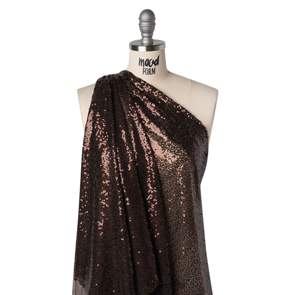 Sequined Polyester Tulle - Chocolate Brown Abstract Squiggles - Designer Deadstock Sequined Polyester Tulle - Chocolate Brown Abstract Squiggles - Designer Deadstock