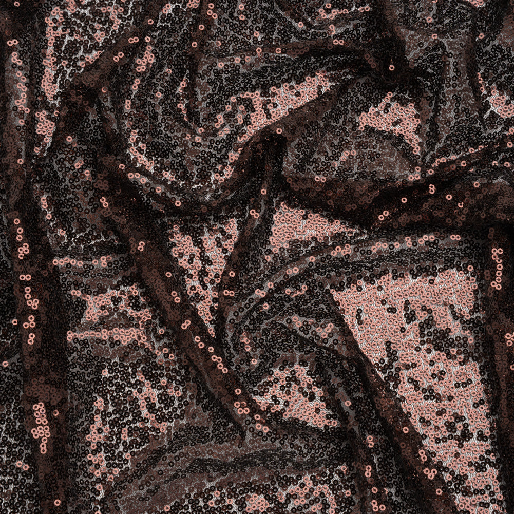 Sequined Polyester Tulle - Chocolate Brown Abstract Squiggles - Designer Deadstock Sequined Polyester Tulle - Chocolate Brown Abstract Squiggles - Designer Deadstock