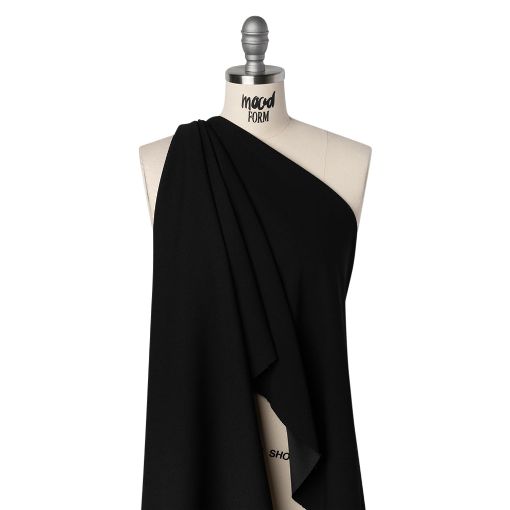 Stretch Polyester Crepe Double Knit - Black - Designer Deadstock Drape Stretch Polyester Crepe Double Knit - Black - Designer Deadstock Drape