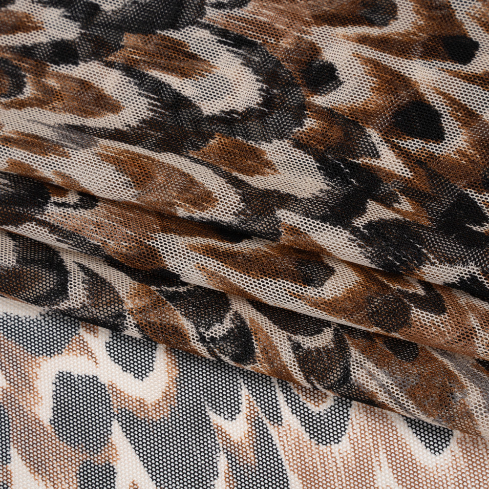 Polyester Stretch Mesh - Brown, Black and Cream Turkey Feathers - Designer Deadstock Polyester Stretch Mesh - Brown, Black and Cream Turkey Feathers - Designer Deadstock