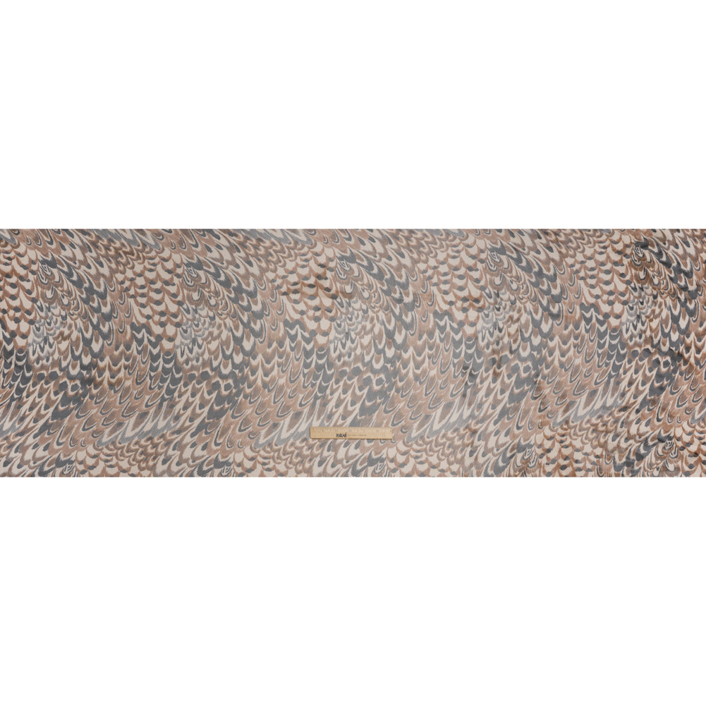 Polyester Stretch Mesh - Brown, Black and Cream Turkey Feathers - Designer Deadstock Polyester Stretch Mesh - Brown, Black and Cream Turkey Feathers - Designer Deadstock